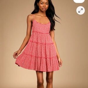 Lulus Sitting In The Sun Red Floral Print Ruffled Babydoll Dress L